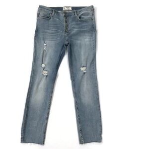 Free People Light wash Button Fly Distressed Blue Denim Jeans